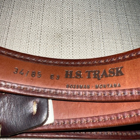 H.S. Trask Genuine Bison Leather Belt W/Solid Brass Bckl Men’s Size 34” X 1 1/4” - Picture 2 of 4